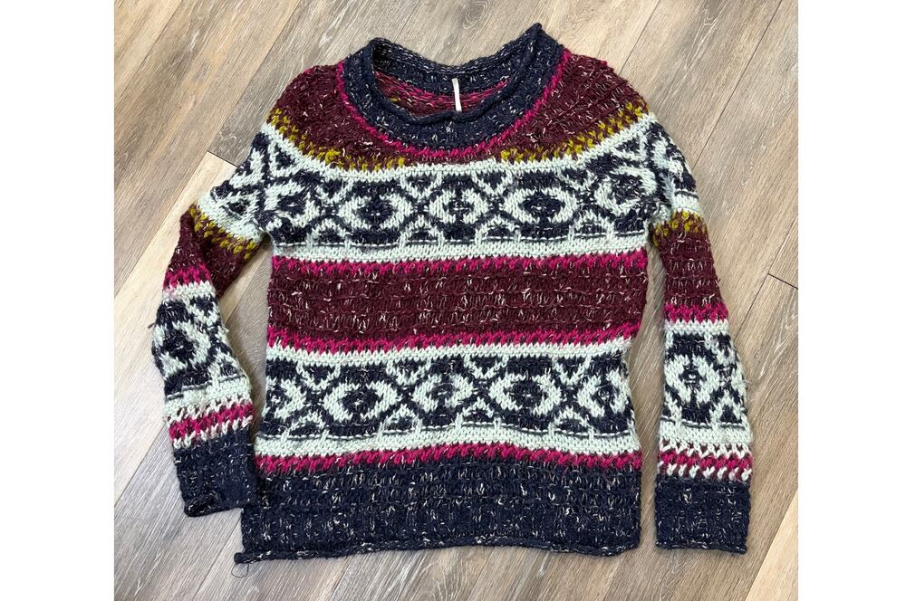 Free People Fair Isle Sweater Large Chunky Knit Boho Cozy Winter